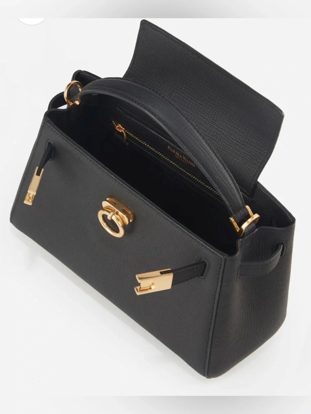 Parisa Wang Madison Top Handle Bag - Black Leather Satchel Gold Hardware